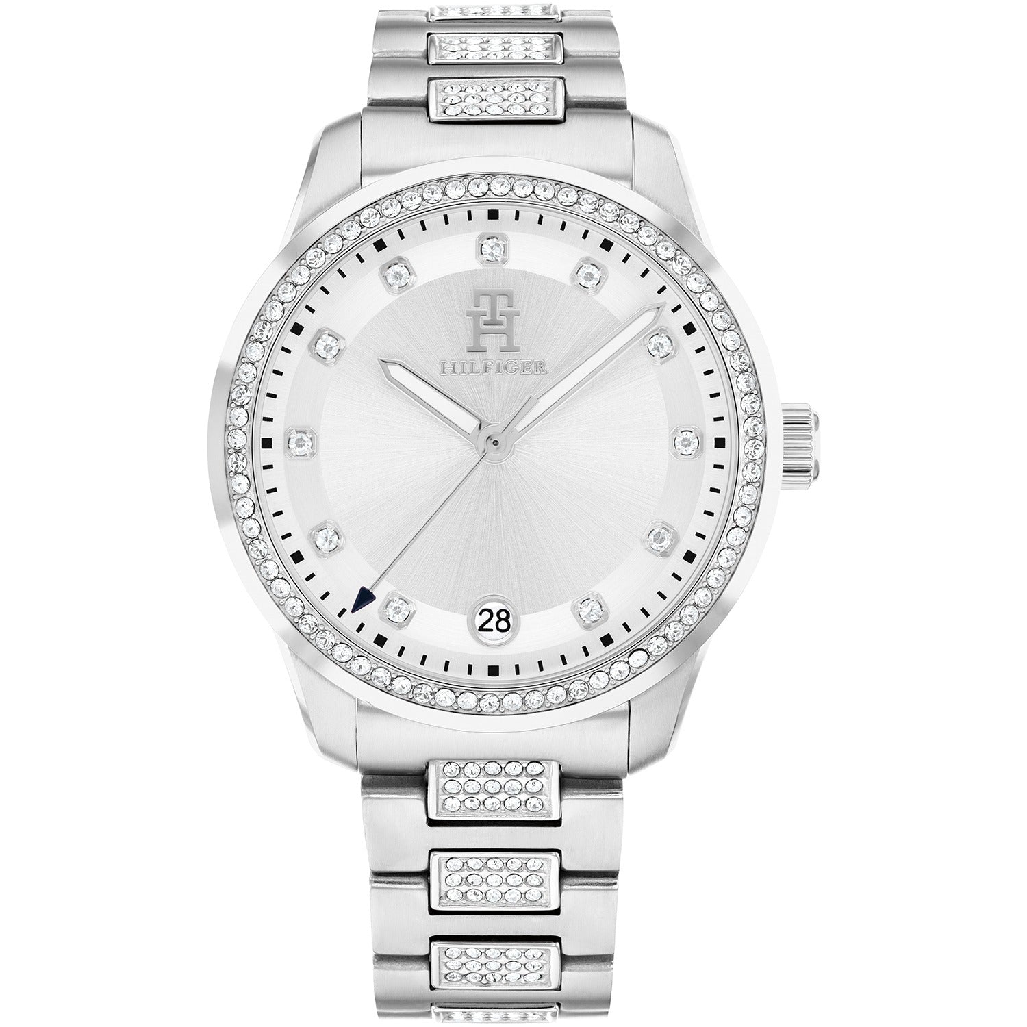 Damenarmbanduhr Tommy Hilfiger TH85 in Silber, weißes Zifferblatt mit Kristallrand