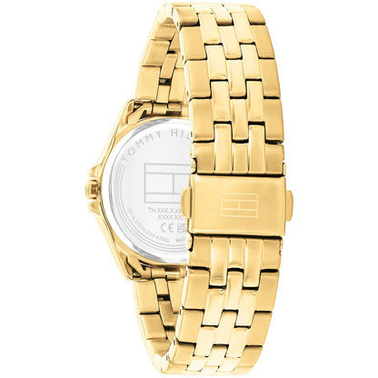 Tommy Hilfiger Jade Damenuhr mit goldfarbener Gliederkette und sichtbarem Gehäuseboden