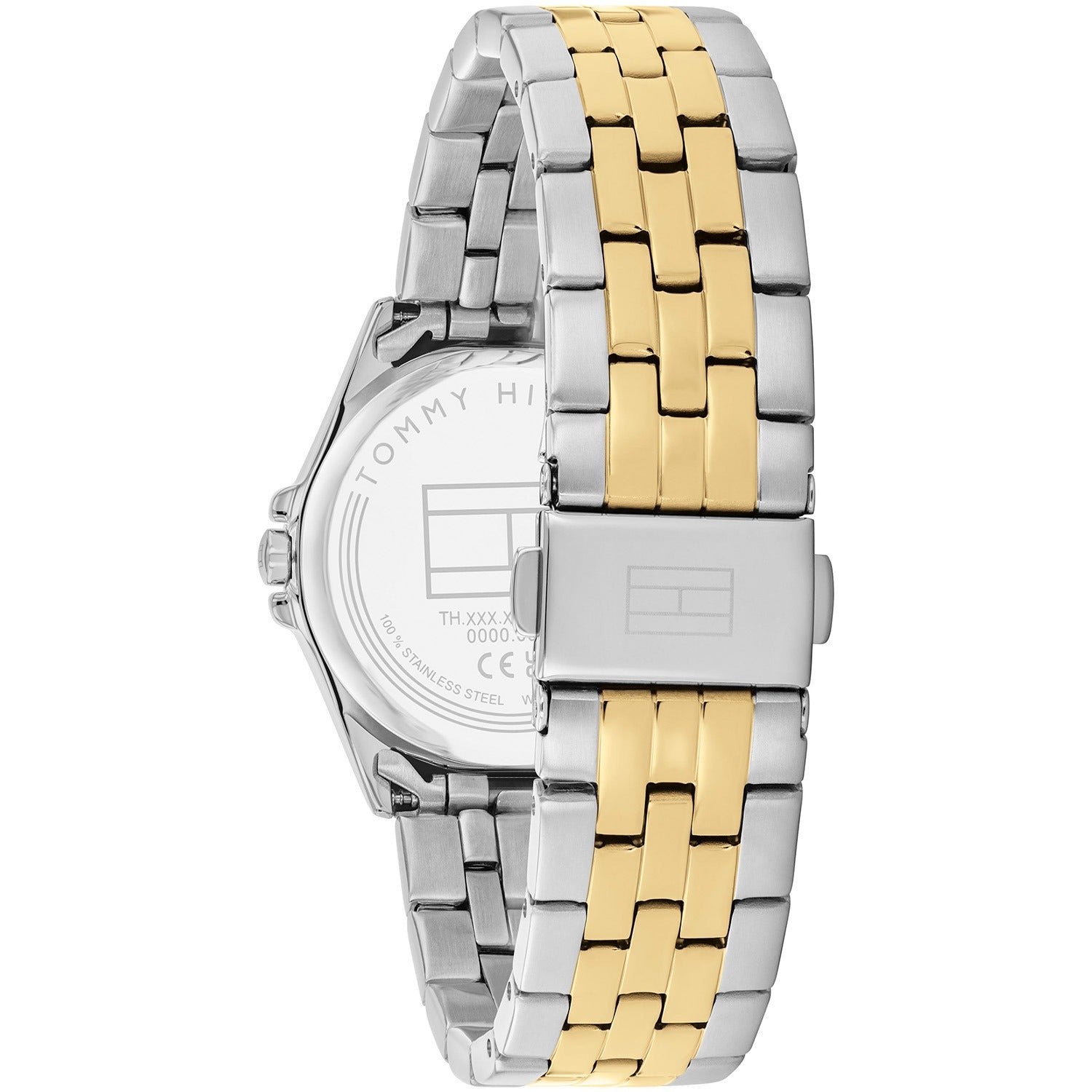Tommy Hilfiger Jade Armbanduhr mit zweifarbigem Metallarmband und sichtbarem Gehäuseboden