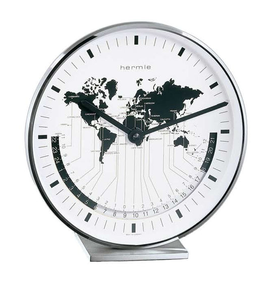 Pendule à poser Hermle 18x19x6,5 cm métal • Affichage de l'heure mondiale • Mouvement à quartz précis