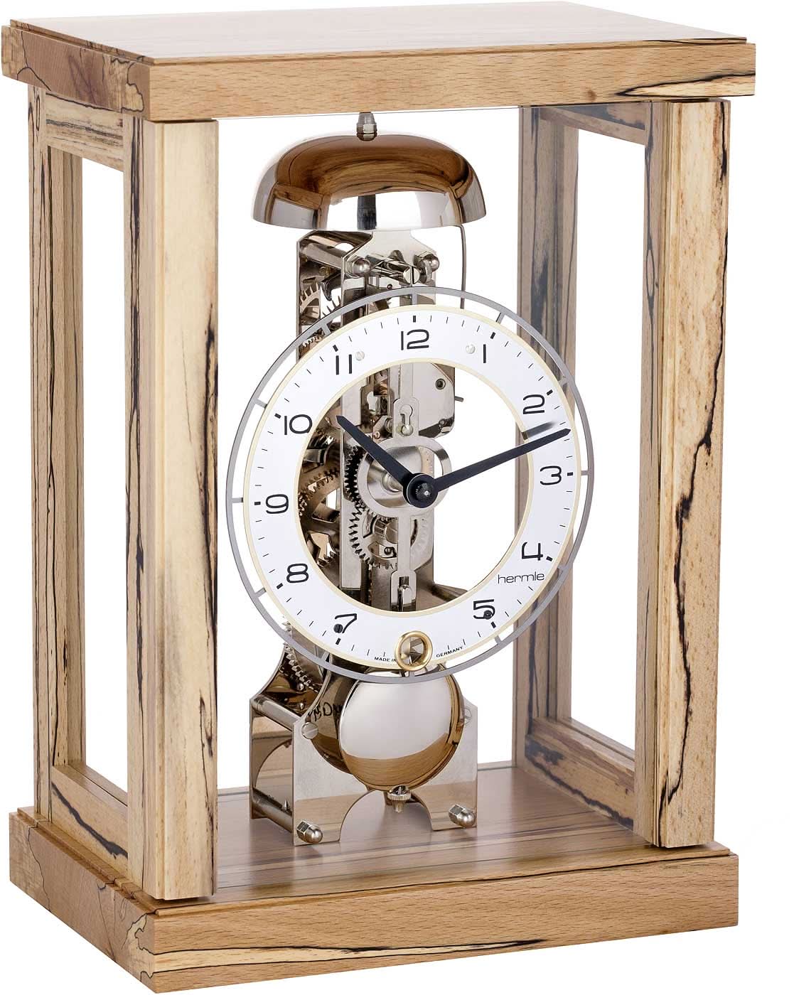 Pendule de table Hermle 26,5x18,5x12,5 cm bois • Mouvement squelette mécanique • Réserve de marche de 14 jours