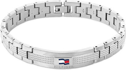 Bransoletka ogniwkowa ze stali szlachetnej z tłoczeniem Tommy Hilfiger, srebrne ogniwa