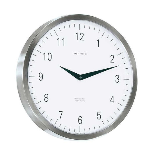 Horloge murale Hermle 30 cm Ø acier inoxydable • Fabriqué en Allemagne • Mouvement à quartz silencieux