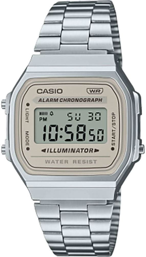 Zegarek cyfrowy Casio Vintage ze srebrną metalową bransoletą i podświetlanym wyświetlaczem
