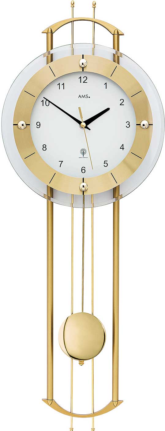 Horloge murale AMS 68x24x7 cm laiton • Mouvement radio-piloté • Avec balancier