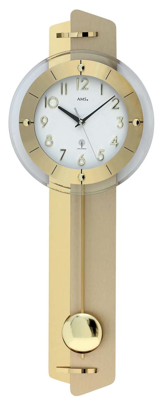 Horloge murale AMS 70x25x7 cm laiton • Mouvement à pendule radio-piloté • Heure précise