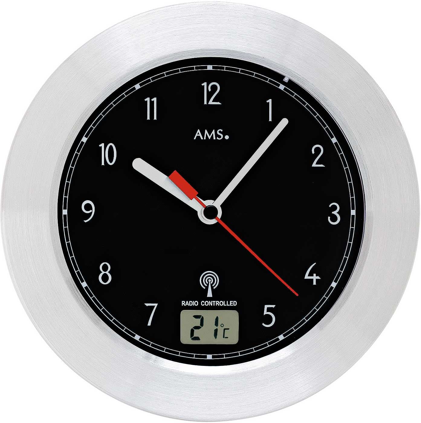 Horloge murale AMS en aluminium • Mouvement radio-piloté précis • Affichage intégré de la température