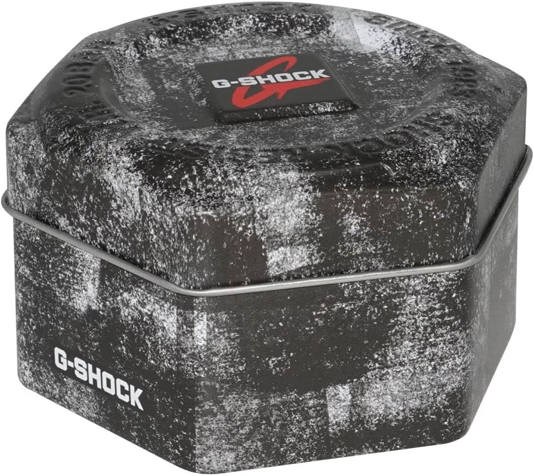 Pudełko do przechowywania G-Shock z logo G-Shock i pyłoszarą, teksturowaną powierzchnią