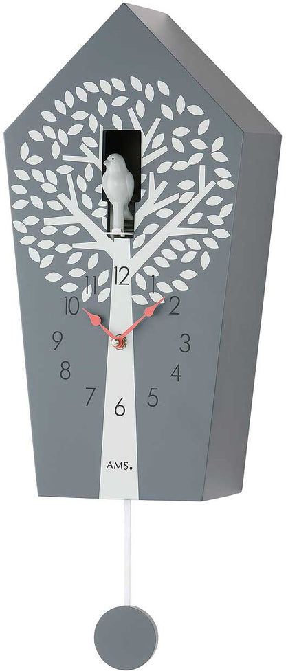 Horloge murale AMS 39x20x11 cm bois • Chant du coucou moderne • Arrêt nocturne automatique