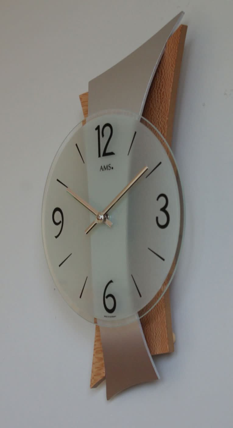 AMS Horloge murale 43x23x6 cm bois • Mouvement à quartz silencieux • Design moderne