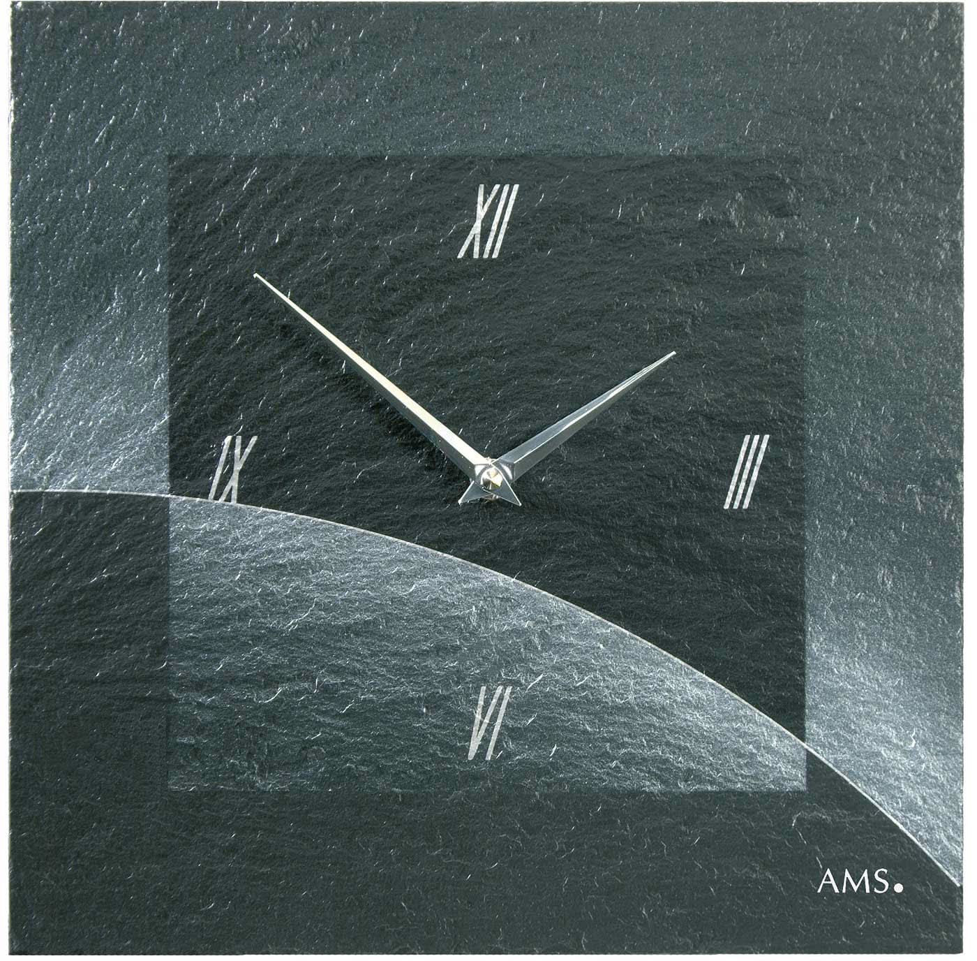 AMS Horloge murale 30x30x4 cm Ardoise • Mouvement à quartz • Made in Germany