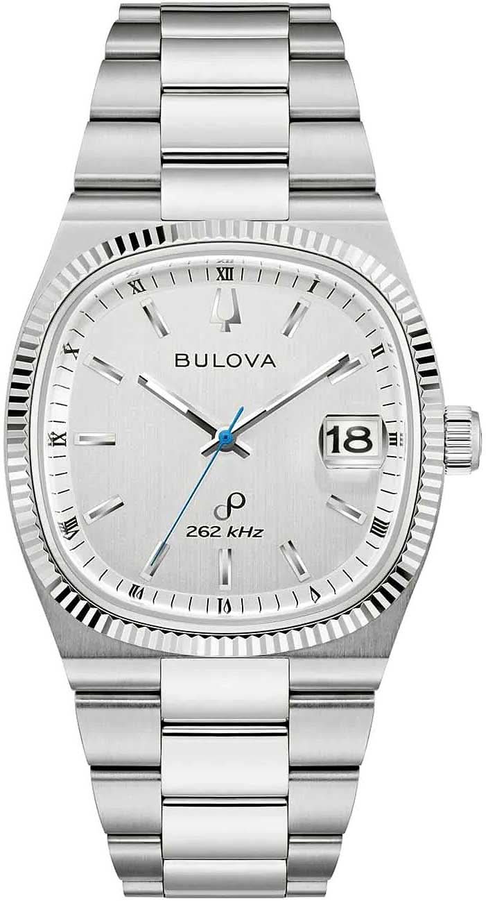 Zegarek męski Bulova ze srebrną bransoletą ze stali szlachetnej, białym cyferblatem i datownikiem