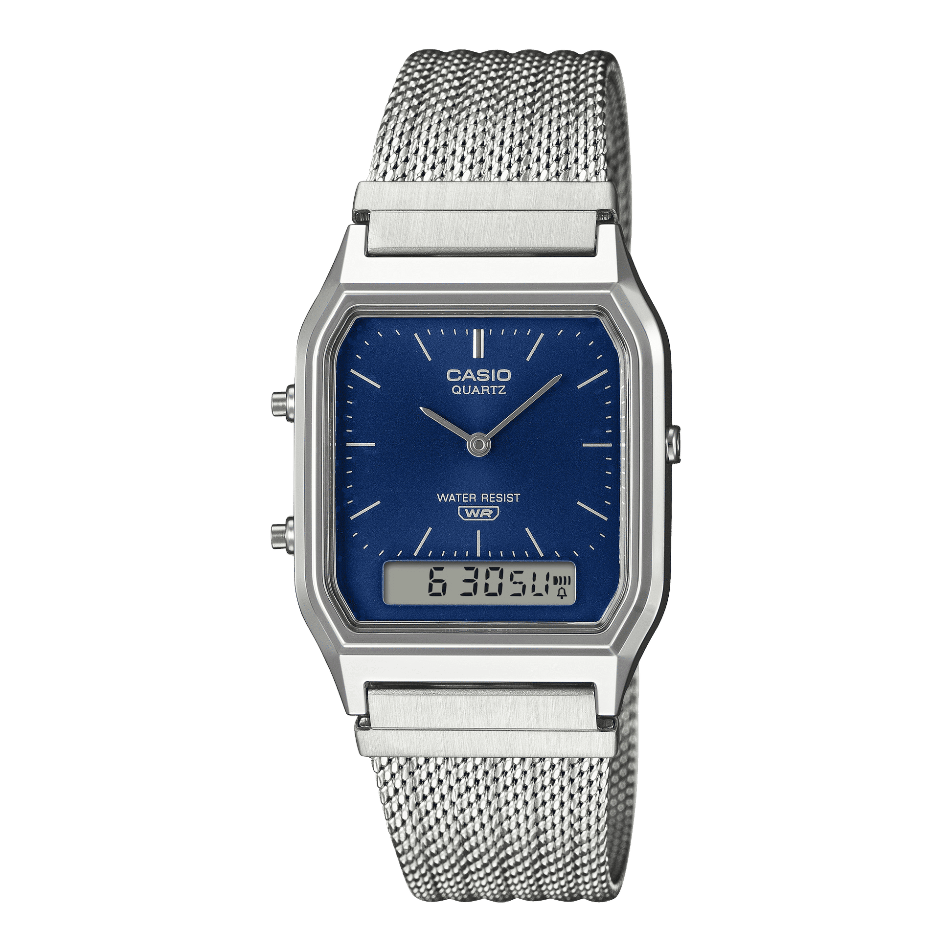 Zegarek Casio Vintage AQ-230EM-2AEF niebieski • analogowo-cyfrowy • bransoleta typu mesh, zdjęcie 2