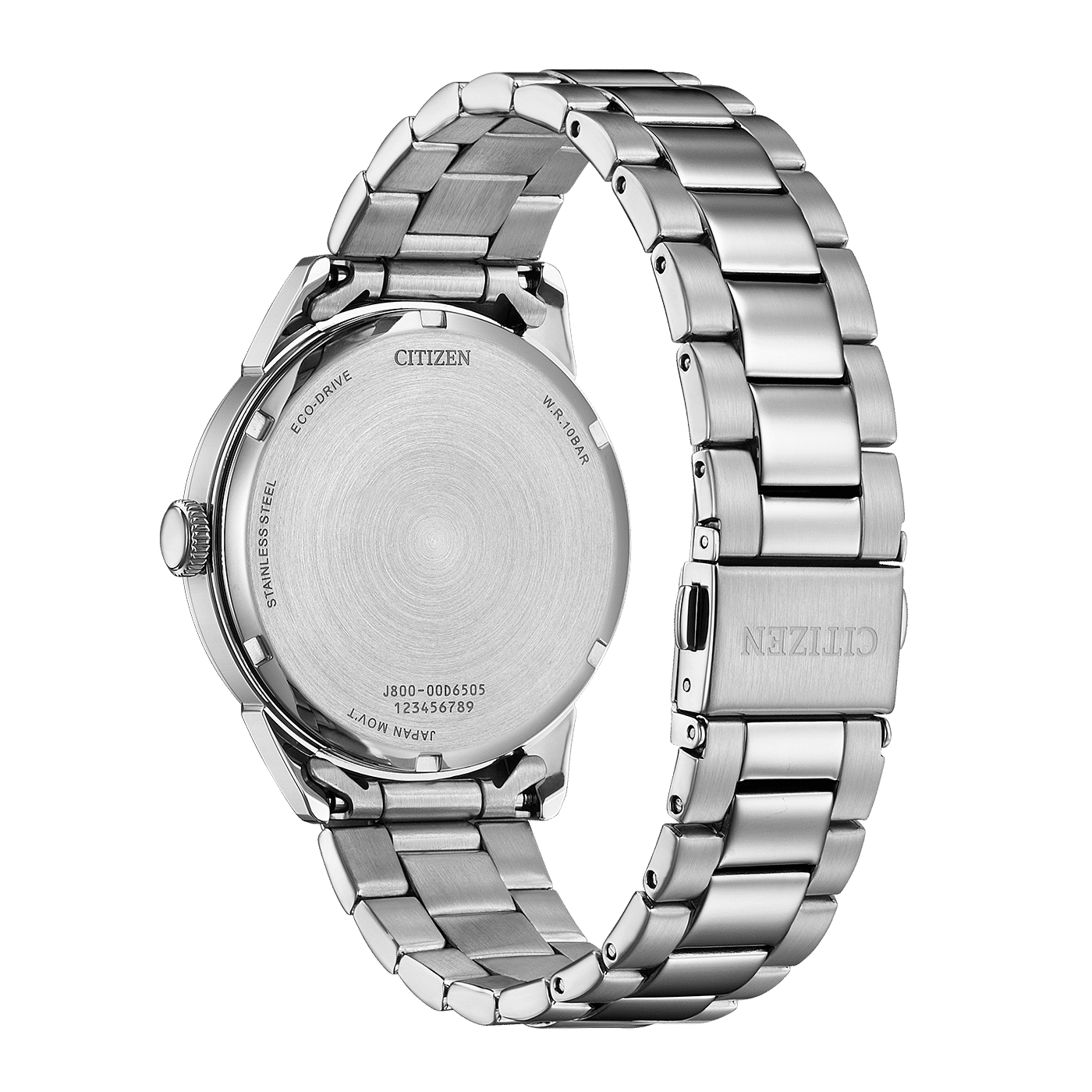 Zegarek męski Citizen Eco-Drive ze srebrną bransoletą ze stali szlachetnej i przeszklonym deklem.