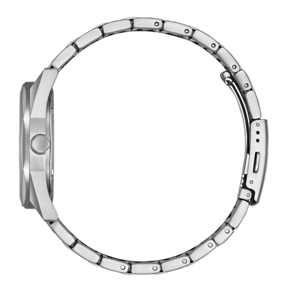 Zegarek męski Citizen Eco-Drive, widok z boku, srebrna koperta i bransoleta ze stali szlachetnej