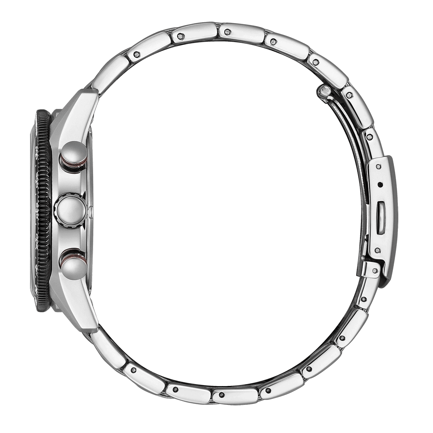 Zegarek męski Citizen Eco-Drive, koperta ze stali szlachetnej z karbowaną koronką i przyciskami