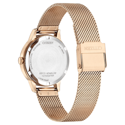 Armbanduhr Rückseite mit silberfarbenem Boden und goldfarbenem Milanaiseband