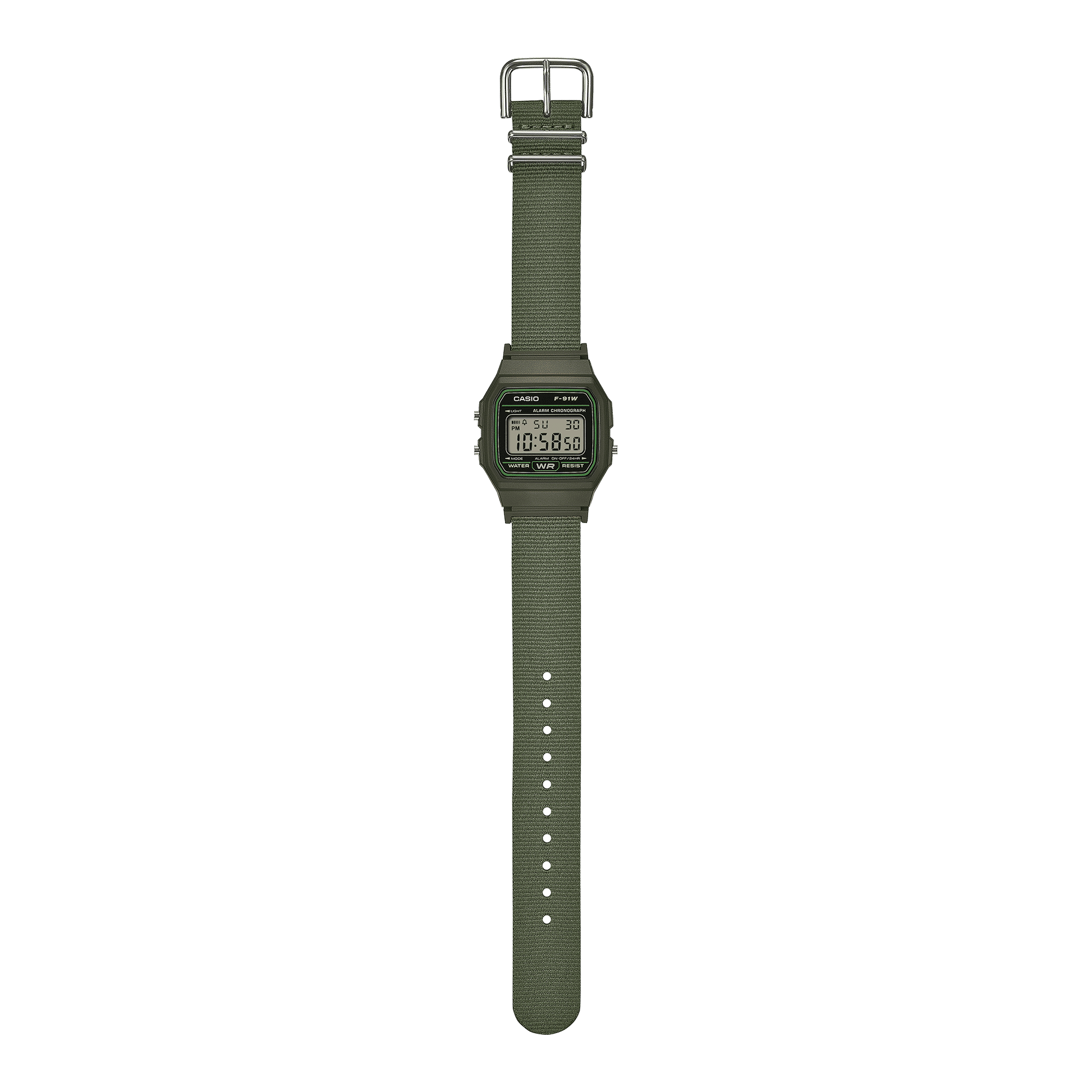 Casio F-91WF-3AEF Timeless Collection Damen- und Jugenduhr Khaki • Recyceltes Textilarmband • LED-Beleuchtung, Bild 4
