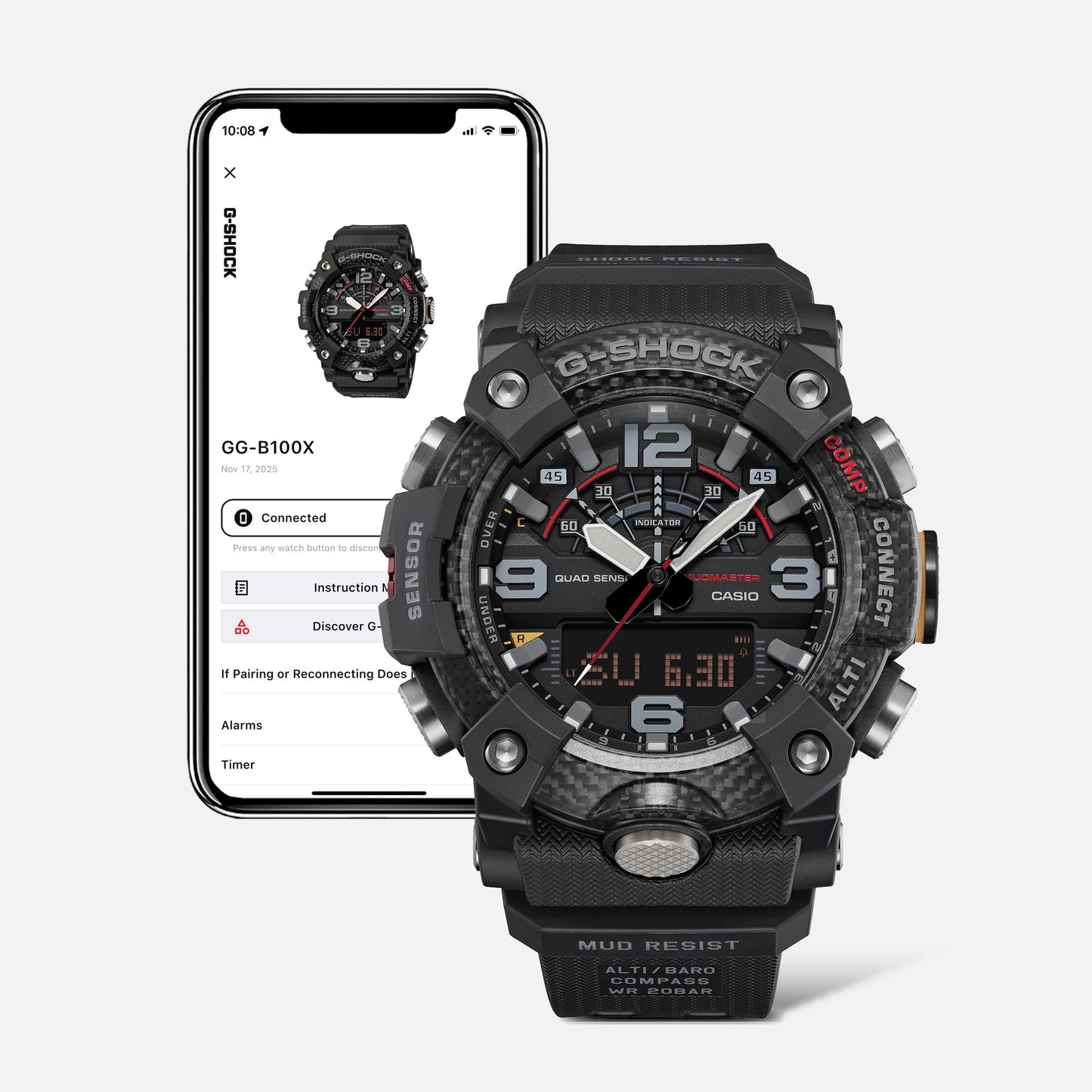 Casio G-Shock Mudmaster GG-B100X-1AER Herrenuhr Schwarz • Kohlefaserverstärktes Gehäuse • Digitaler Kompass & Höhenmesser