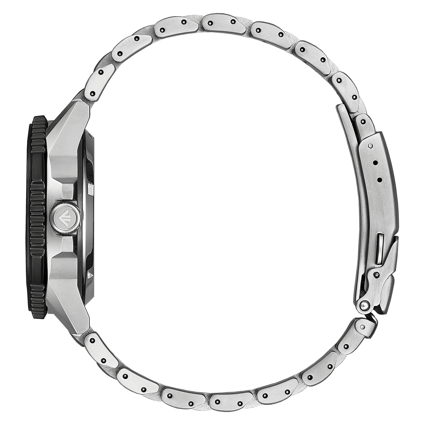 Citizen Herrenarmbanduhr seitlich, silbernes Metallgehäuse und Metallarmband