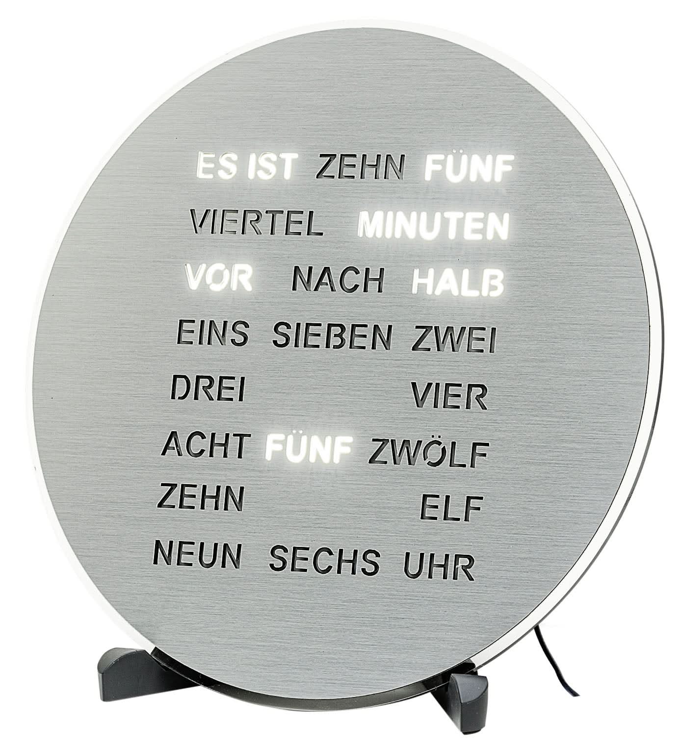 AMS Tischuhr Aluminium • LED Wortanzeige • Modernes Design