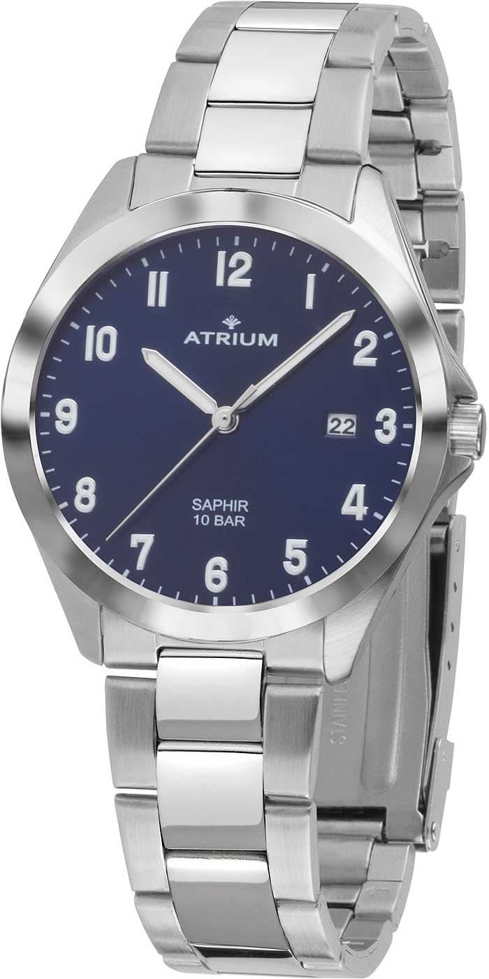 Męski zegarek na rękę z niebieską tarczą, datownikiem i srebrną bransoletą ze stali szlachetnej
