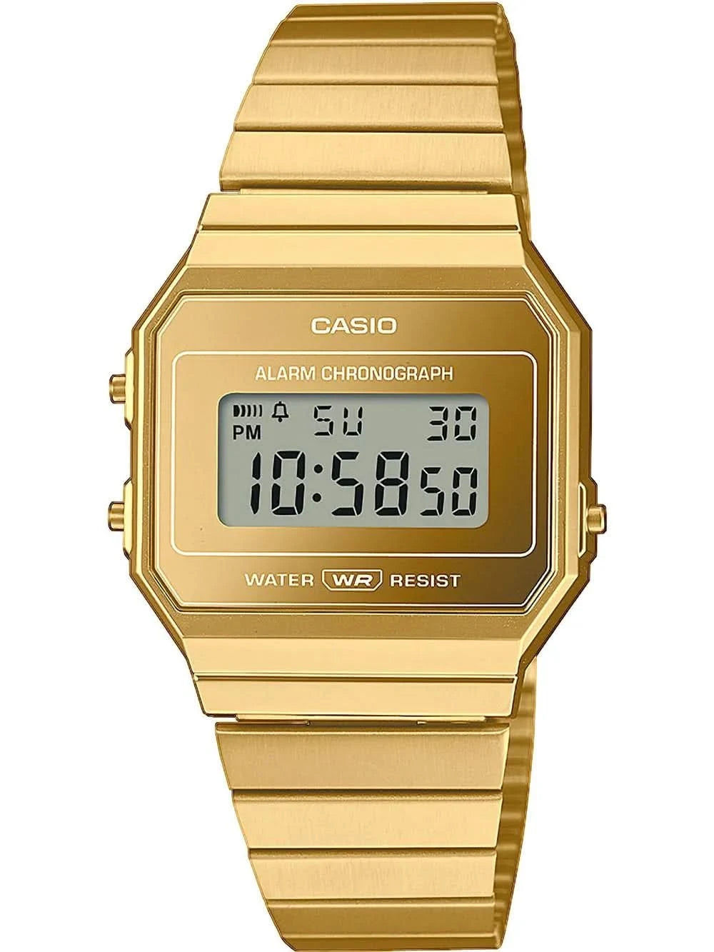 Zegarek Casio Vintage A700WEVG-9AEF, złota bransoleta z metalu i wyświetlacz cyfrowy