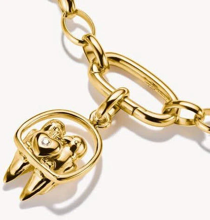 Zawieszka typu charm Thomas Sabo Lovebirds ze srebra pozłacanego, detal z sercem i przezroczystą cyrkonią