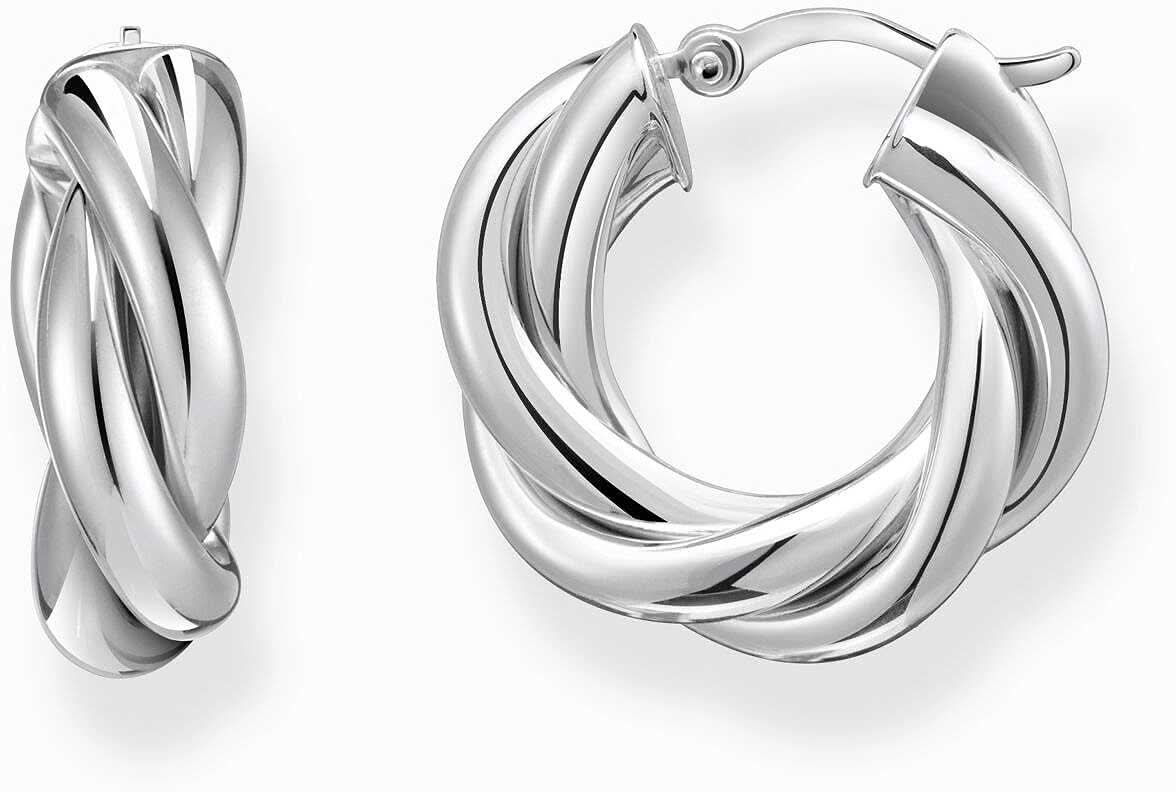 Srebrzyste kolczyki koła z przeplatanym, błyszczącym wzorem w rowki, Thomas Sabo