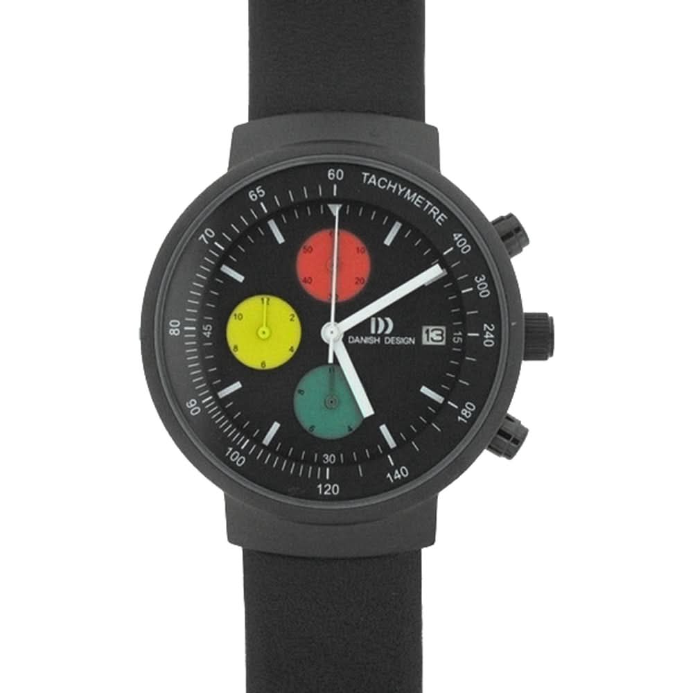 Armbanduhr mit schwarzem Band und schwarzem Zifferblatt mit Chrono-Subzifferblättern