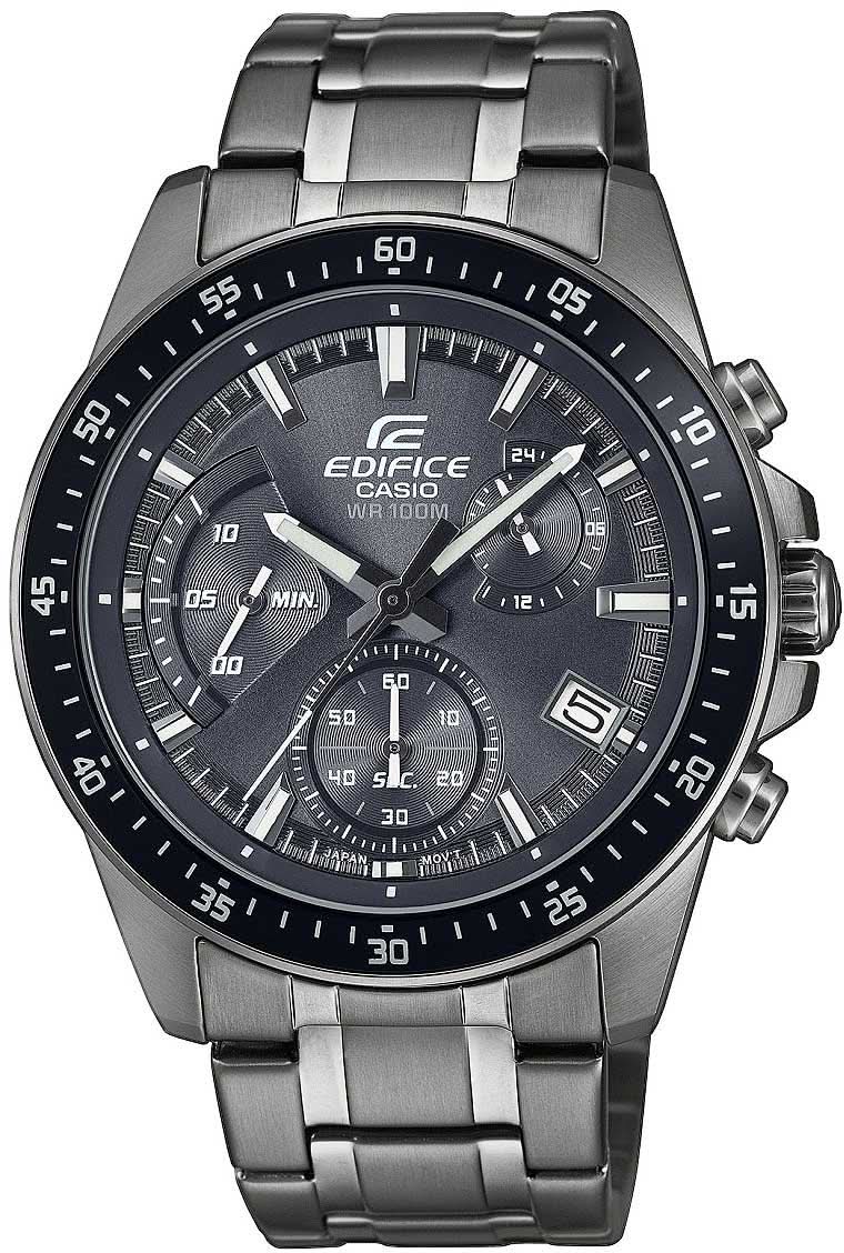 Zegarek męski Casio Edifice Chronograph z czarną tarczą i metalową bransoletą.