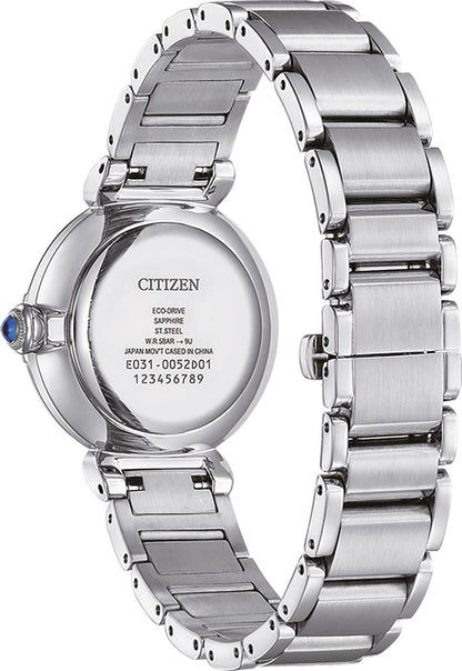 Zegarek damski ze stalową bransoletą w kolorze srebrnym oraz dekiem z grawerem Citizen i Eco-Drive