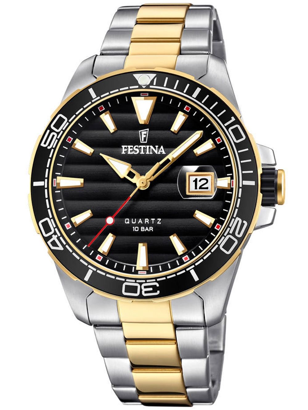 Zegarek męski Festina Prestige bicolor z czarną tarczą, mechanizmem kwarcowym i metalową bransoletą