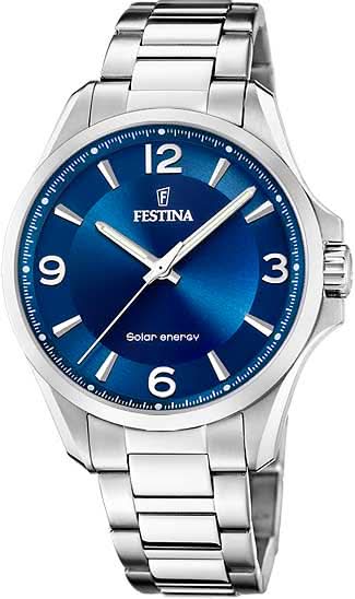 Zegarek damski Festina z niebieską tarczą i srebrną metalową bransoletą
