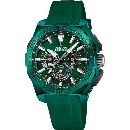 Zegarek męski Festina Chrono Bike, zielona tarcza z chronografem i metalową bransoletą