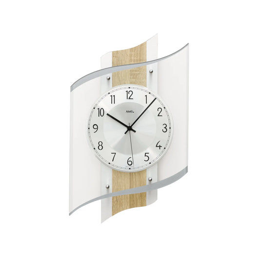 Wanduhr mit weißem Zifferblatt, schwarzem Zeigerspiel, Sonoma-Holz und silbernen Schrauben