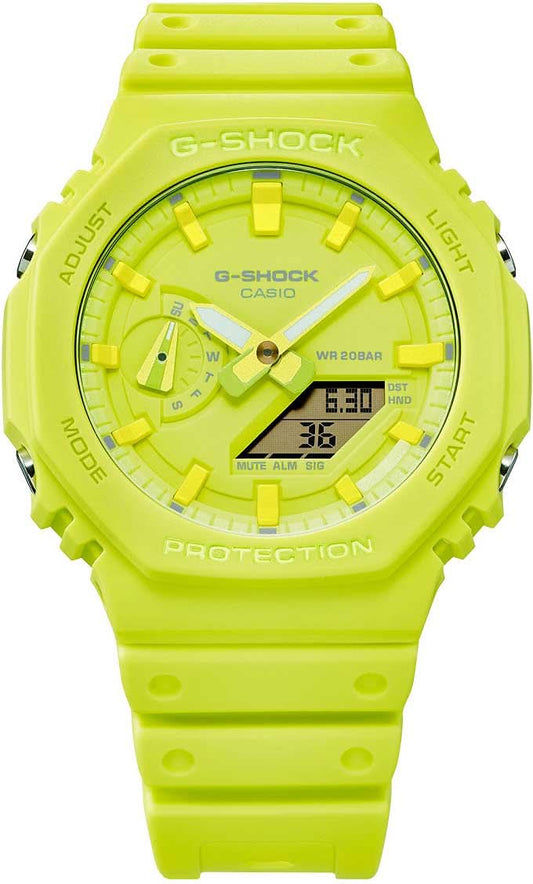 Zegarek męski Casio G-Shock z żółtą tarczą, wyświetlaczem cyfrowym i żółtawym paskiem