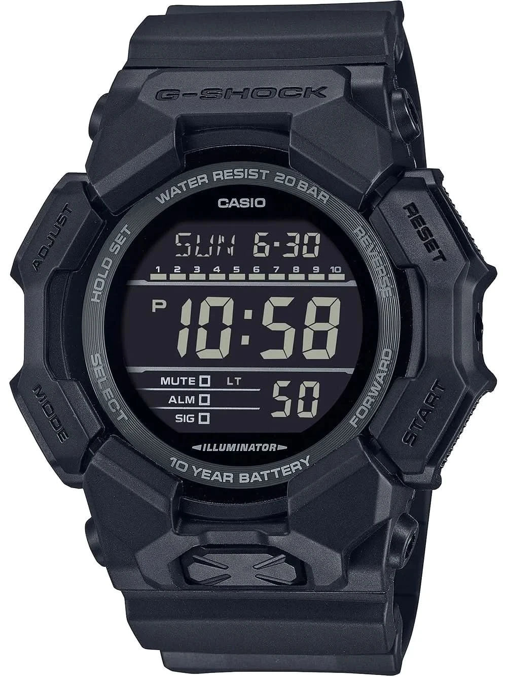 Zegarek męski Casio G-Shock z wyświetlaczem cyfrowym, ciemną kopertą i paskiem