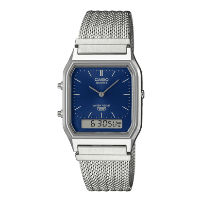 Zegarek damski Casio Vintage AQ-230EM-2AEF niebieski • analogowo-cyfrowy • bransoleta typu mesh