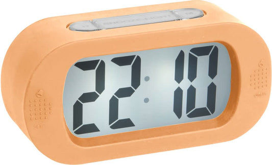 Gumowy budzik z cyfrowym wyświetlaczem 22:00, pomarańczowa obudowa