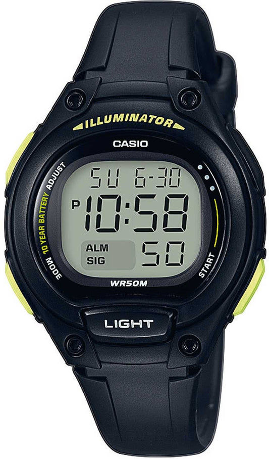 Cyfrowy zegarek sportowy Casio LED z czarnym paskiem, dużym wyświetlaczem i podświetleniem Illuminator