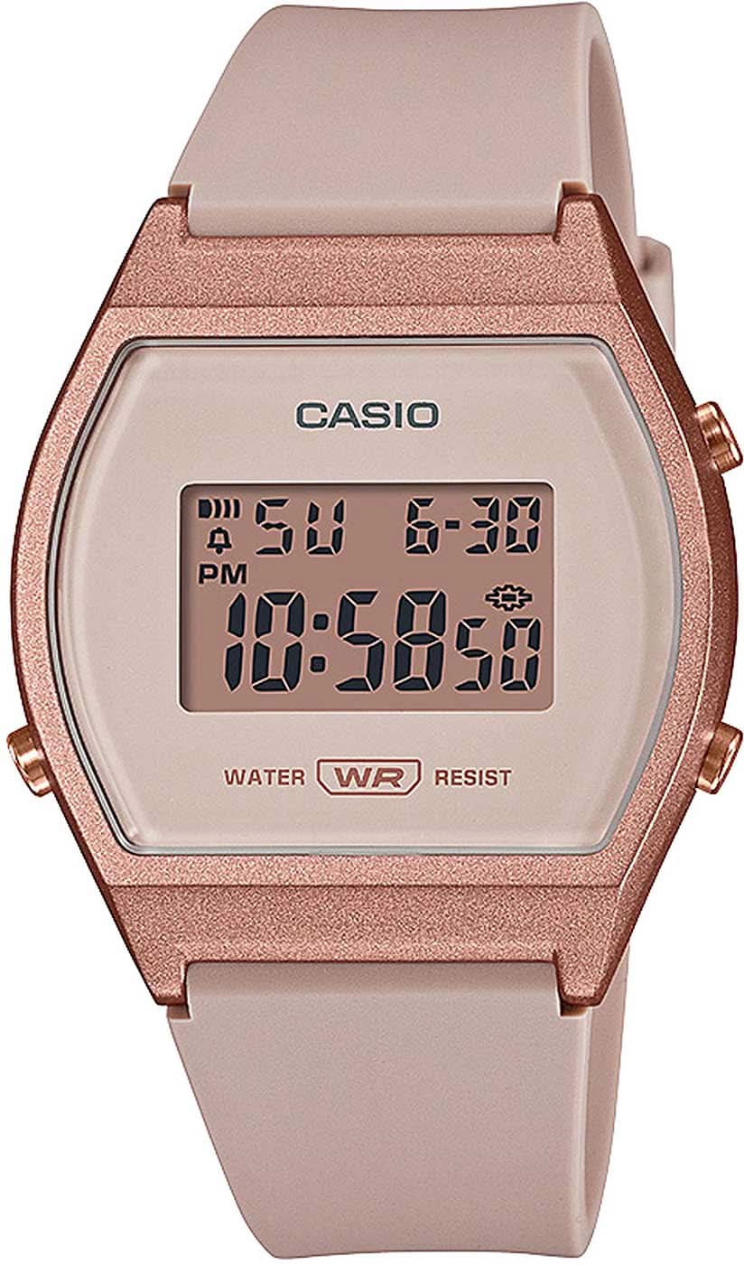 Zegarek damski Casio z wyświetlaczem cyfrowym, różową kopertą i paskiem