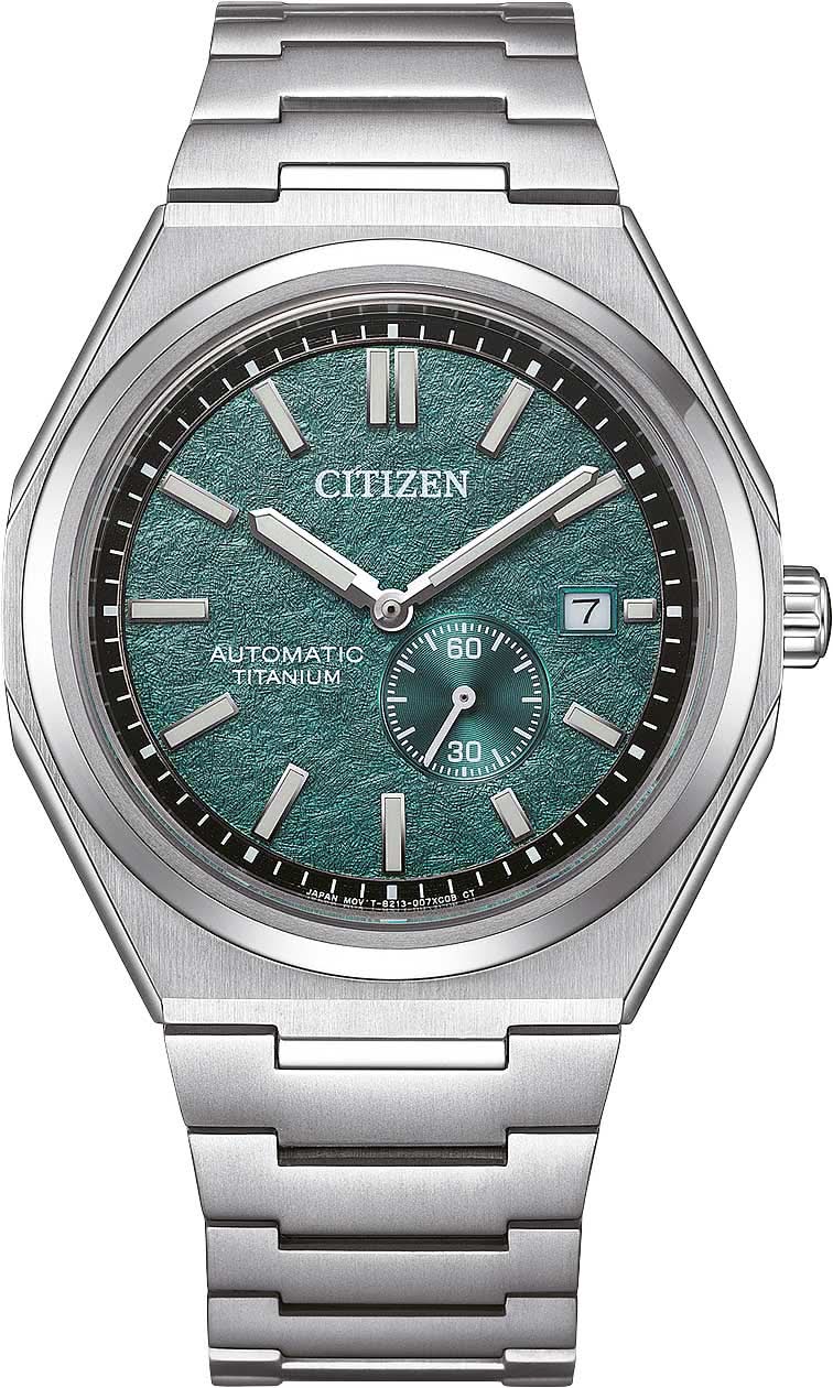 Zegarek męski Citizen z zieloną tarczą, mechanizmem automatycznym i tytanową bransoletą