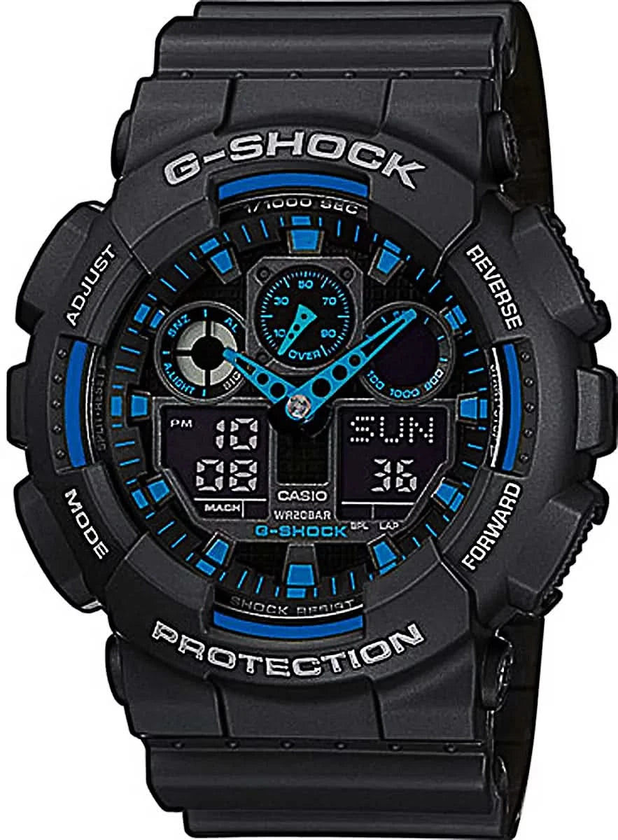 Zegarek męski Casio G-Shock z czarną kopertą i niebieską tarczą
