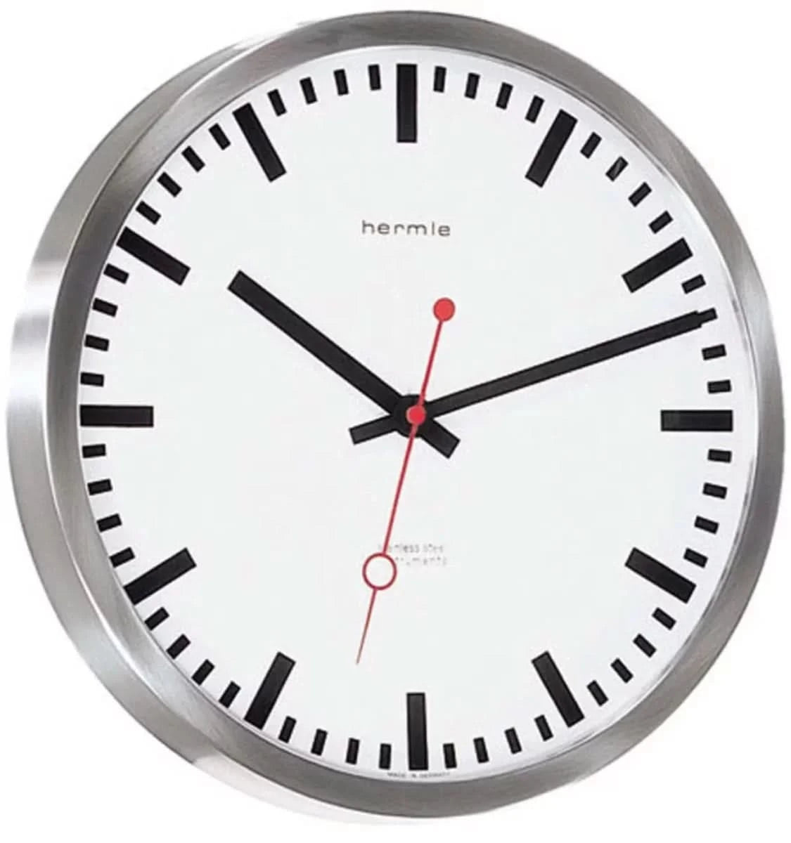 Horloge murale Hermle 30x30x5 cm Acier inoxydable • Radio-pilotée • Silencieuse