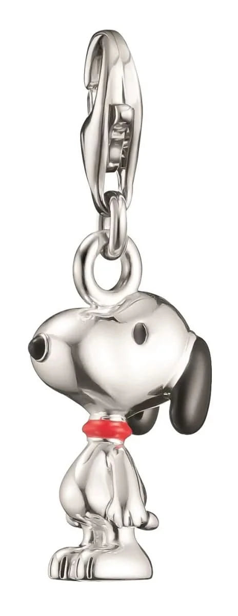 Charms Snoopy ze srebra wysokiej próby z czerwonym szalikiem i zapięciem typu karabińczyk