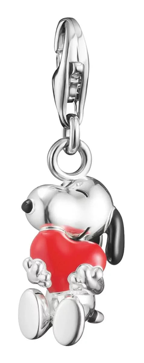 Srebrna zawieszka typu charm Thomas Sabo z Snoopy i motywem czerwonego serca, z zapięciem na karabińczyk