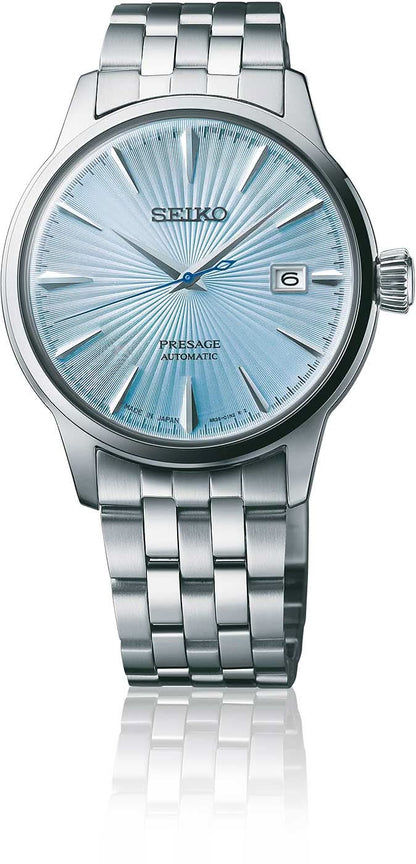 Zegarek męski Seiko Presage z niebieską tarczą ze szlifem słonecznym i metalową bransoletą