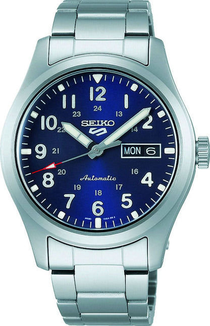 Zegarek męski Seiko 5 Sports z niebieską tarczą, datownikiem i bransoletą ze stali szlachetnej