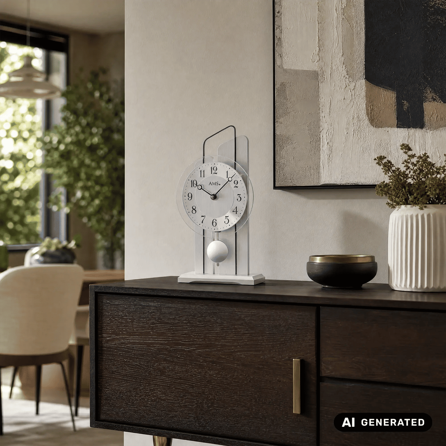 Zegar stołowy z wahadłem kwarcowym AMS T1258, aluminium • mechanizm wahadłowy kwarcowy • szkło mineralne